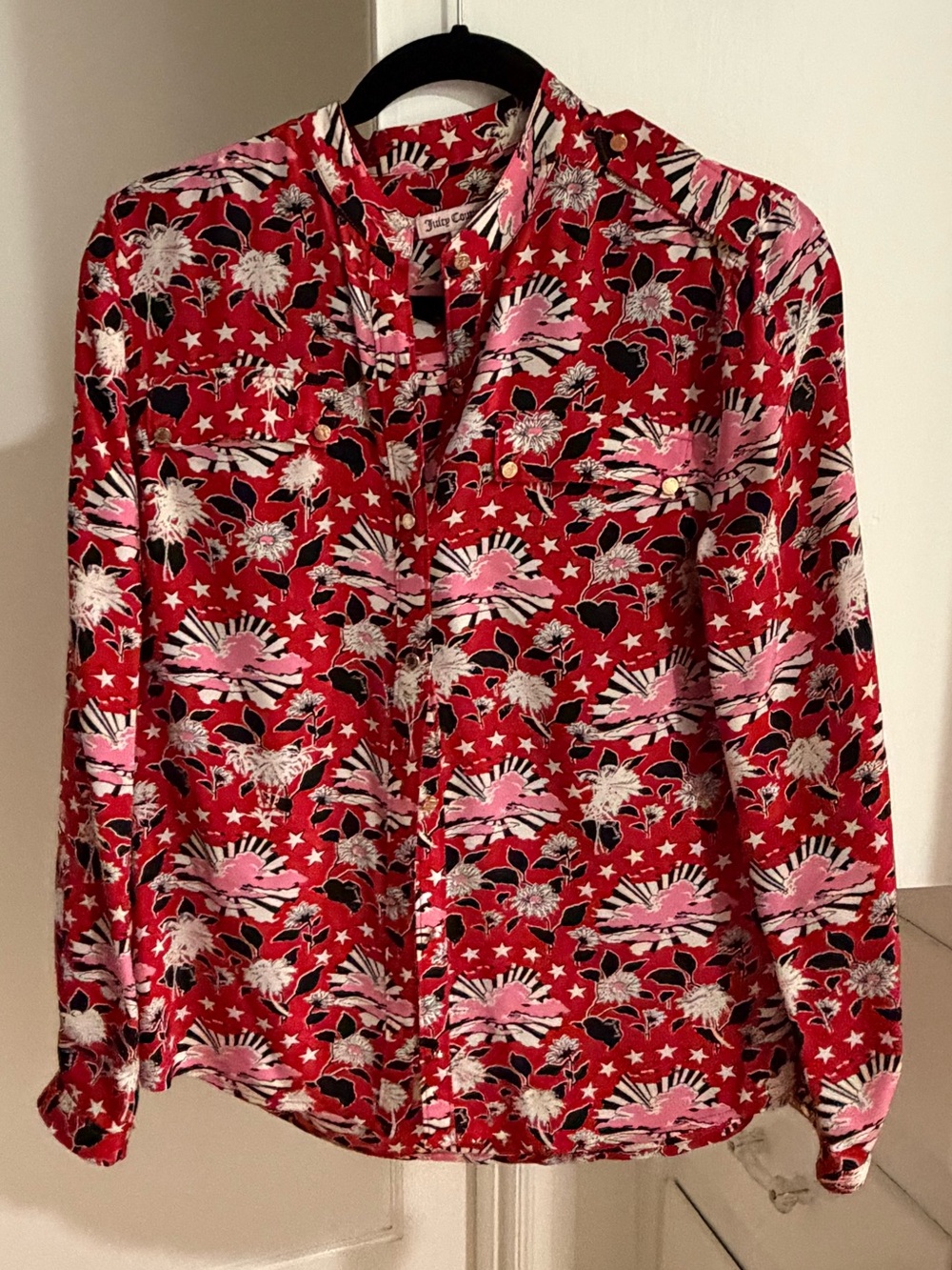 Juicy Couture Red Floral-Print Button-Down Shirt